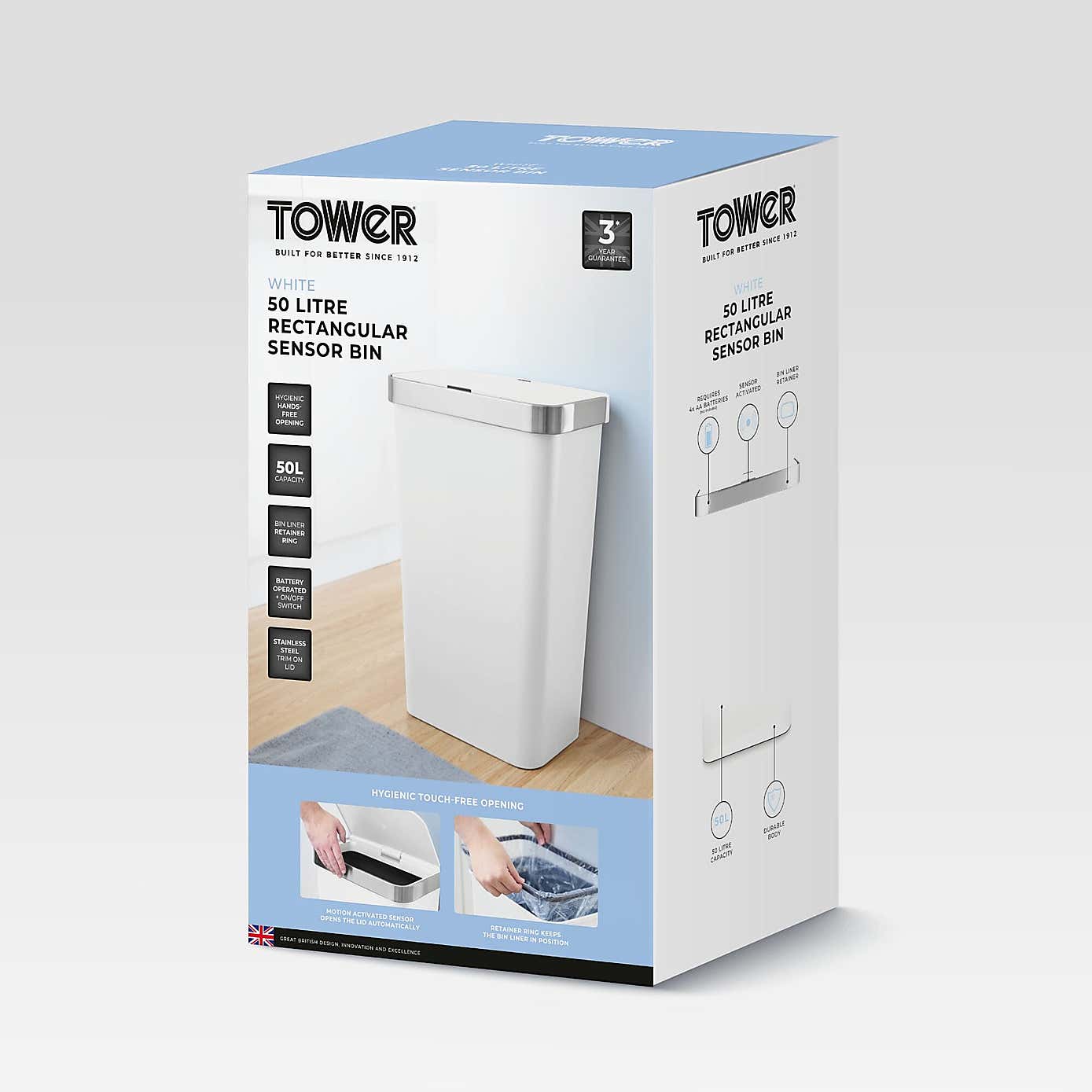 Tower 50L Rectangular Sensor Bin