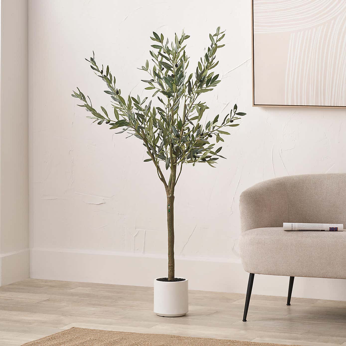 Artificial Medium Olive Tree in White Plant Pot