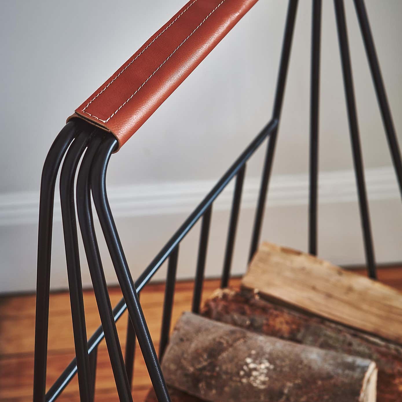 Contemporary Leather Handle Log Trolley