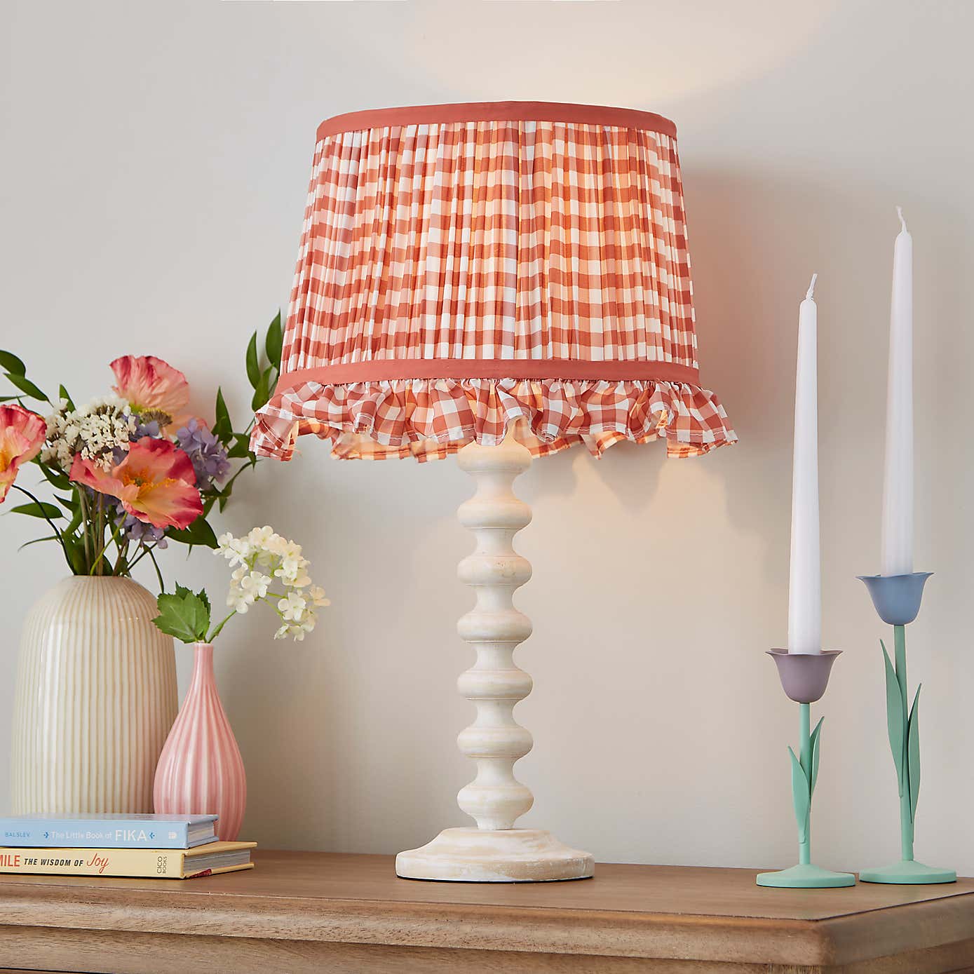 Carys Frilled Gingham Drum Lamp Shade