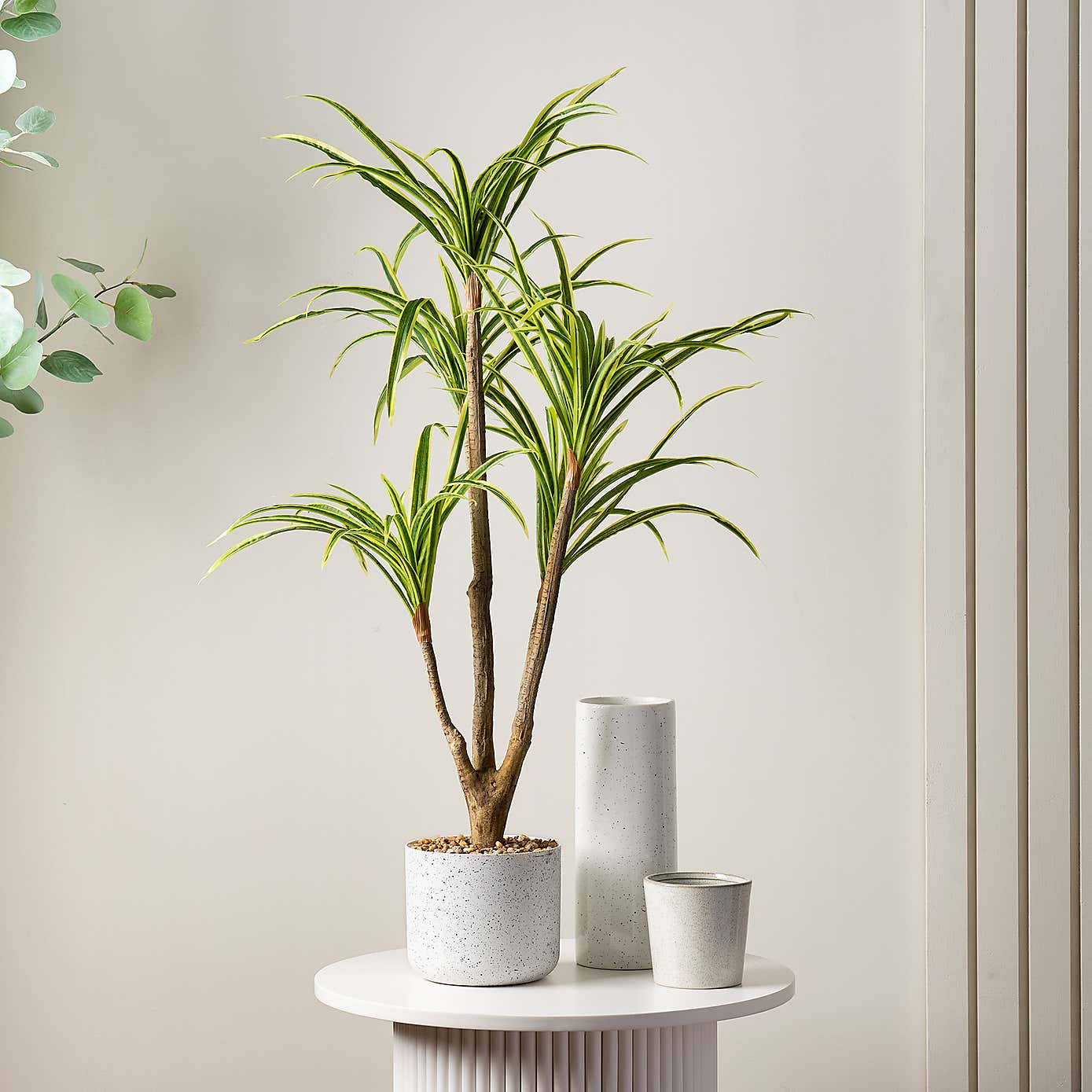 Artificial Real Touch Yucca Tree in White Speckled Plant Pot