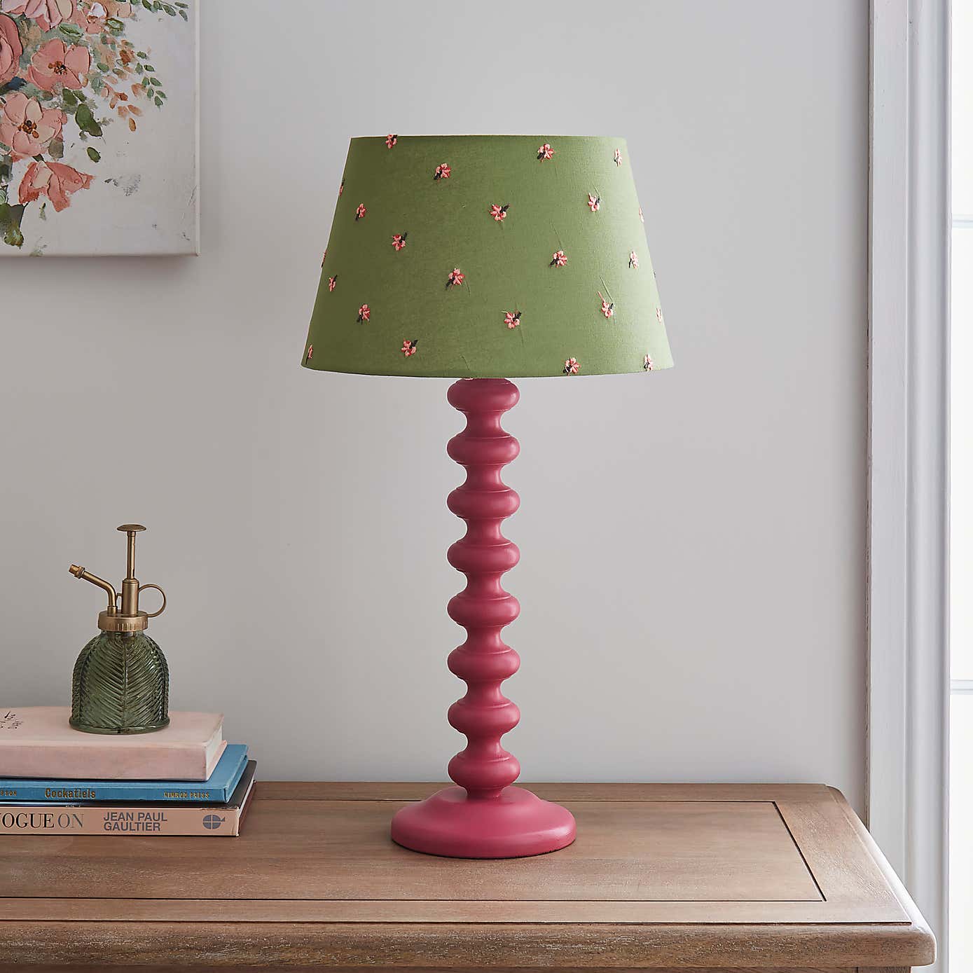 Green Flower Embroidered Tapered Lamp Shade