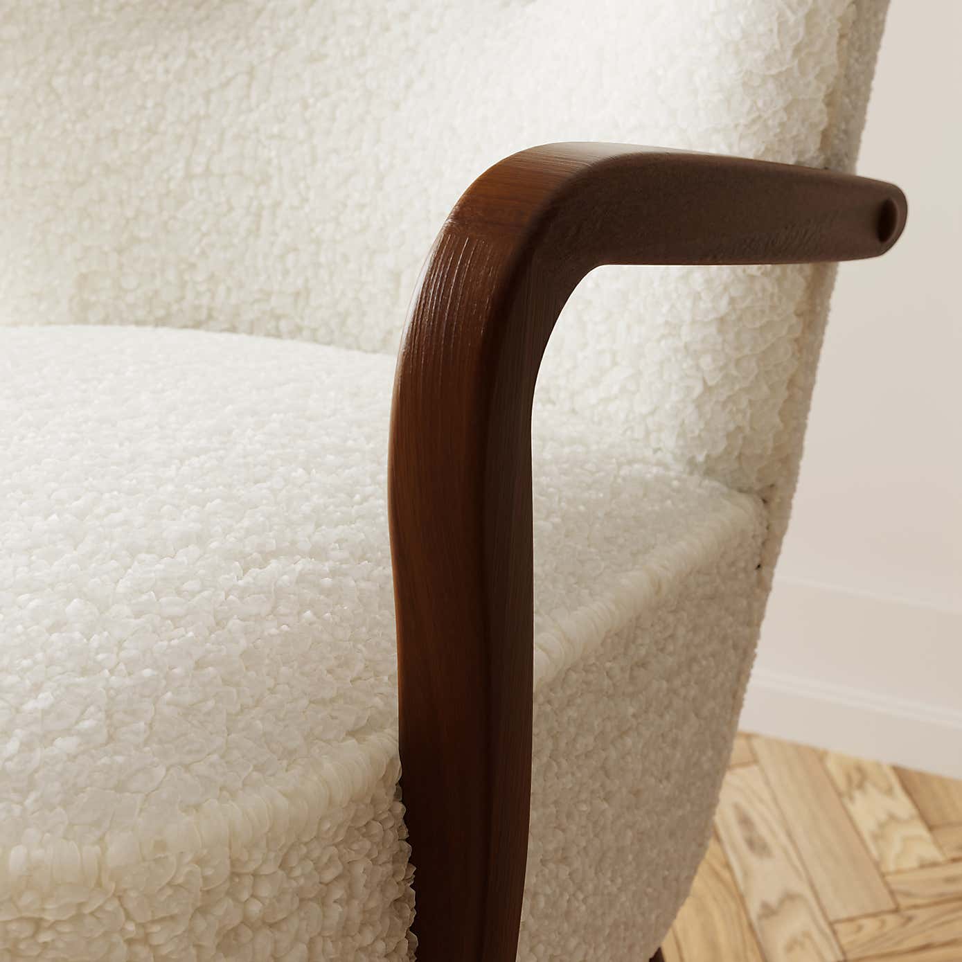 Eliza Ivory Borg Wooden Arm Cocktail Chair