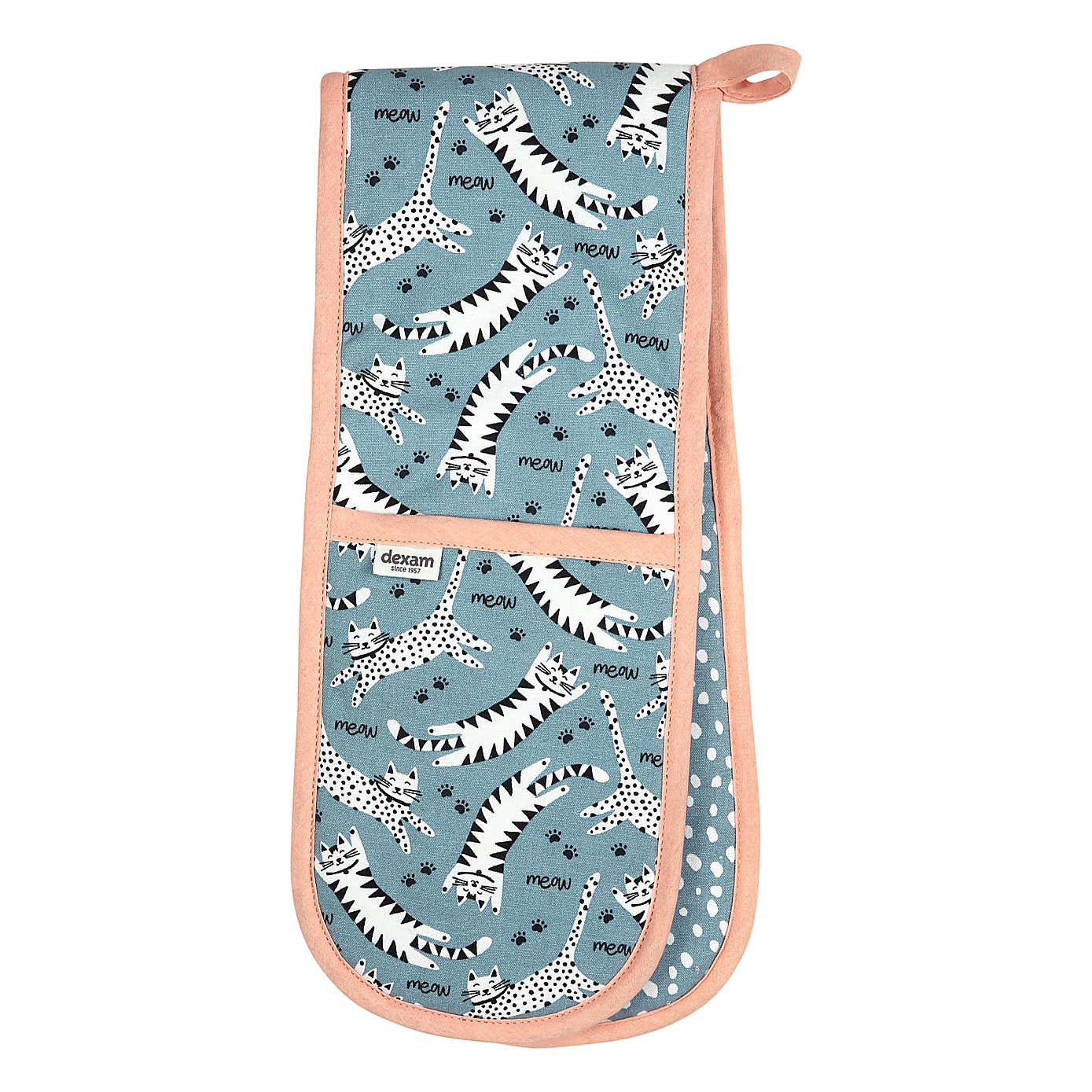 Dexam Meow Blue Cotton Double Oven Gloves