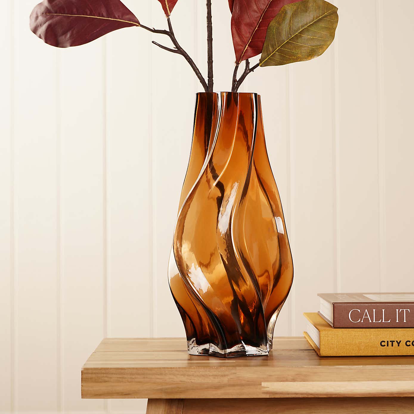 Hestia Amber Swirl Glass Vase