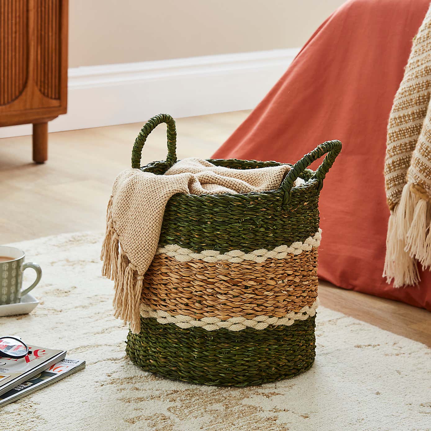 Green Stripe Storage Basket