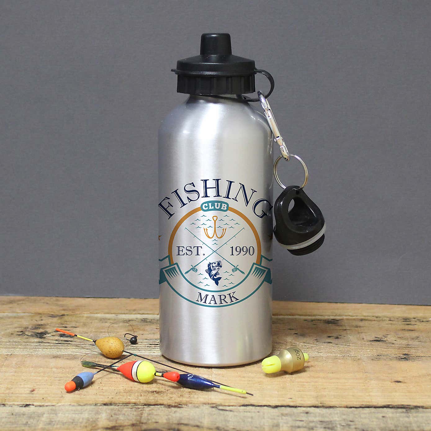 Personalised Fishing Club Silver Drinks Bottle