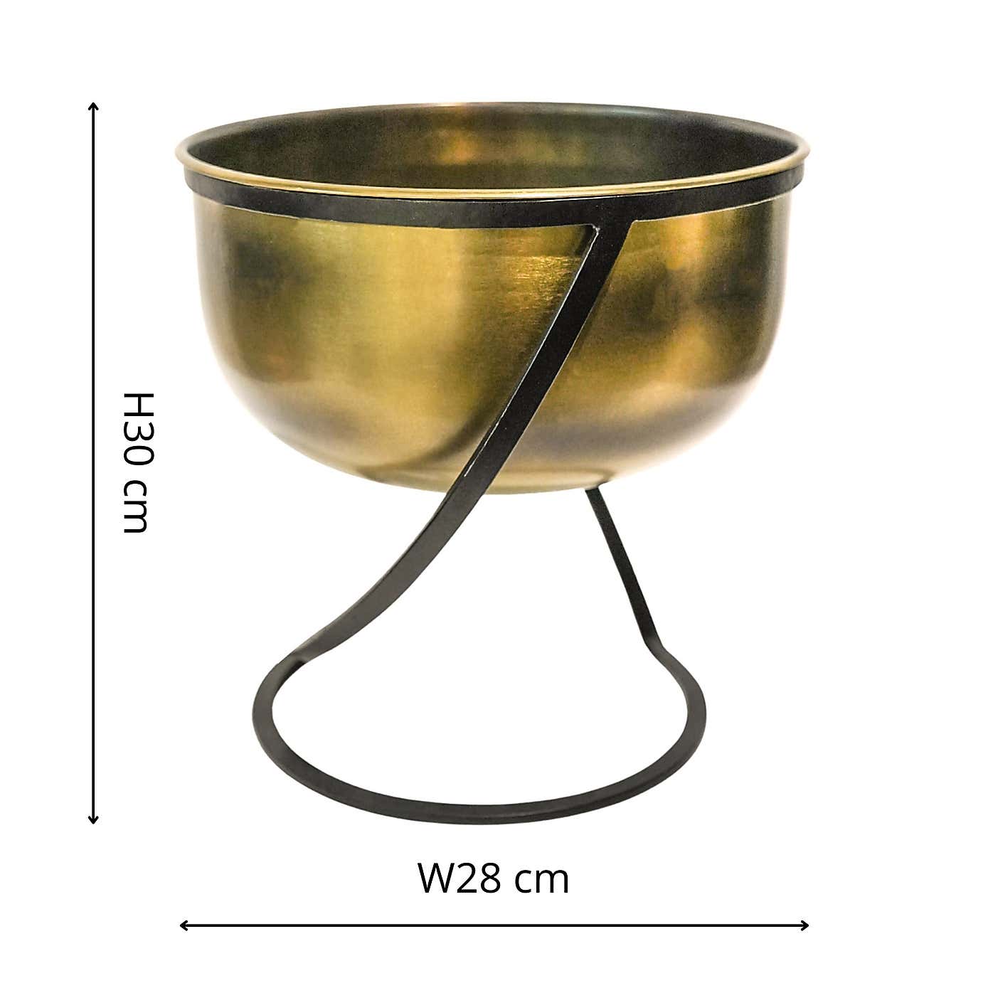 Kensington Wide Brass Metal Round Plant Pot With Stand