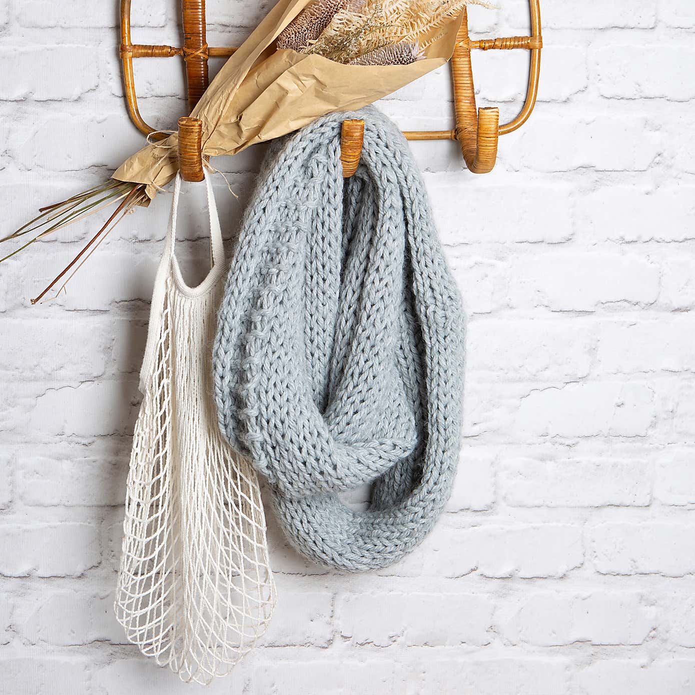 Wool Couture Beginners Pom Pom Grey Hat Scarf Knit Kit