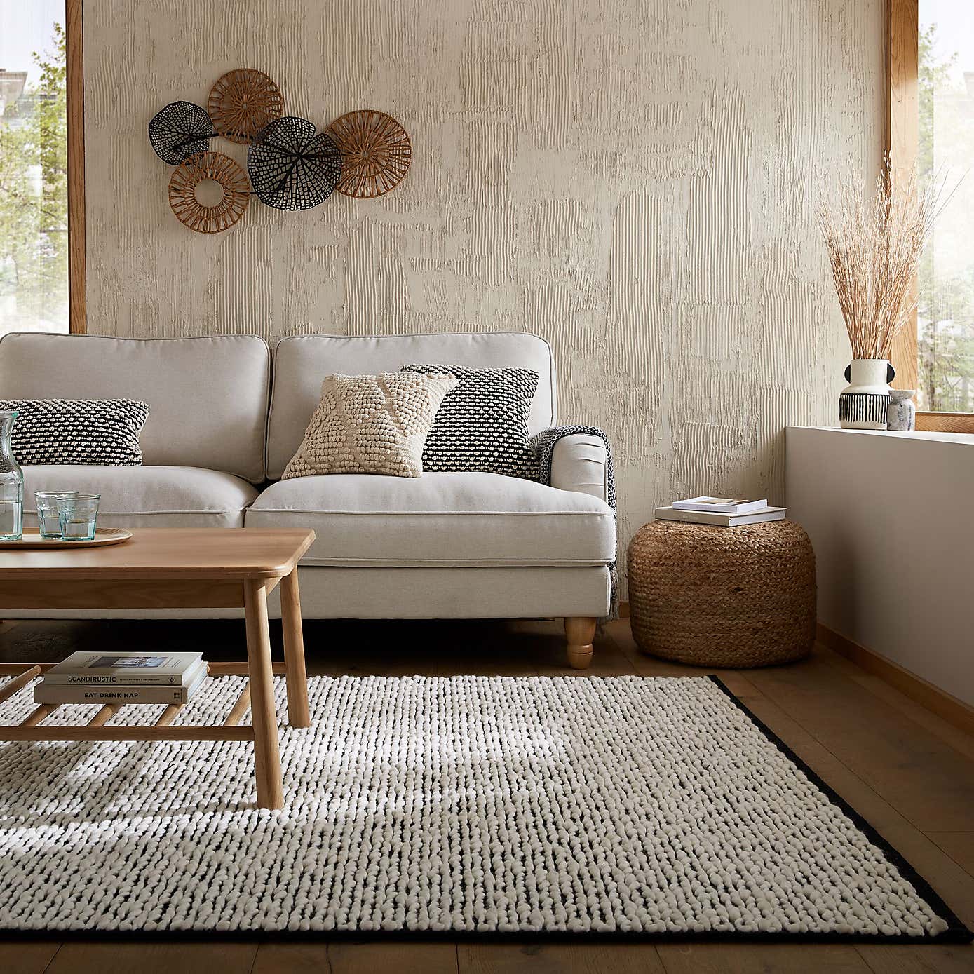 Braided Wool Textured Monochrome Rug