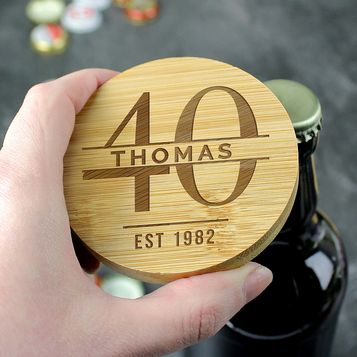 Personalised Birthday Bamboo Coaster with Hidden Bottle Opener