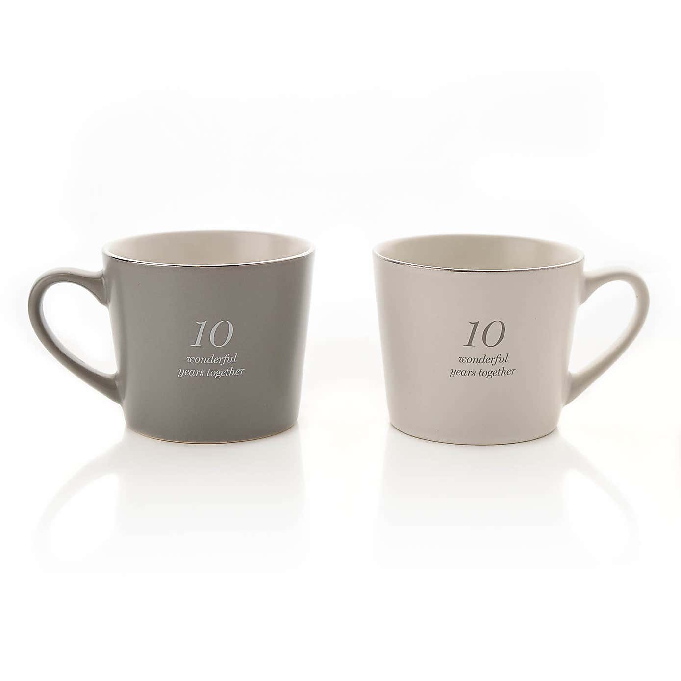 Amore Set of 2 Grey & White 10th Anniversary Mugs