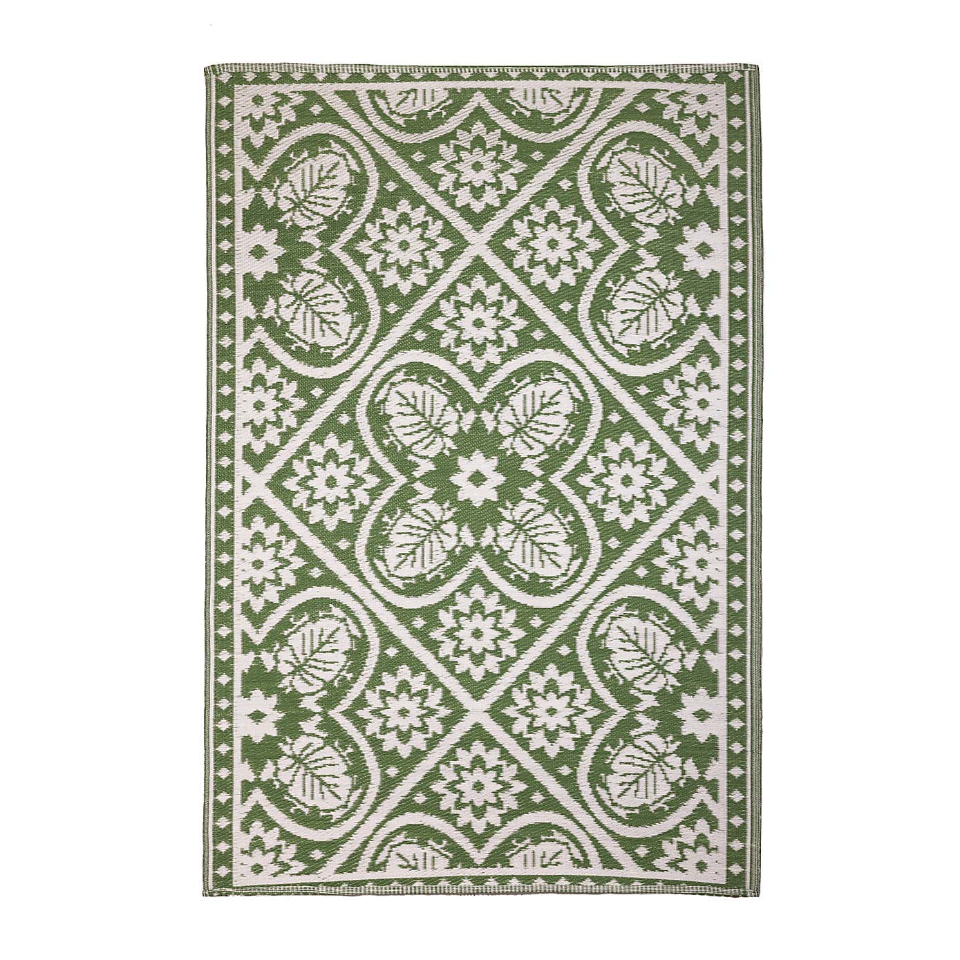 Fallen Fruits Green & White Tiles Outdoor Rug