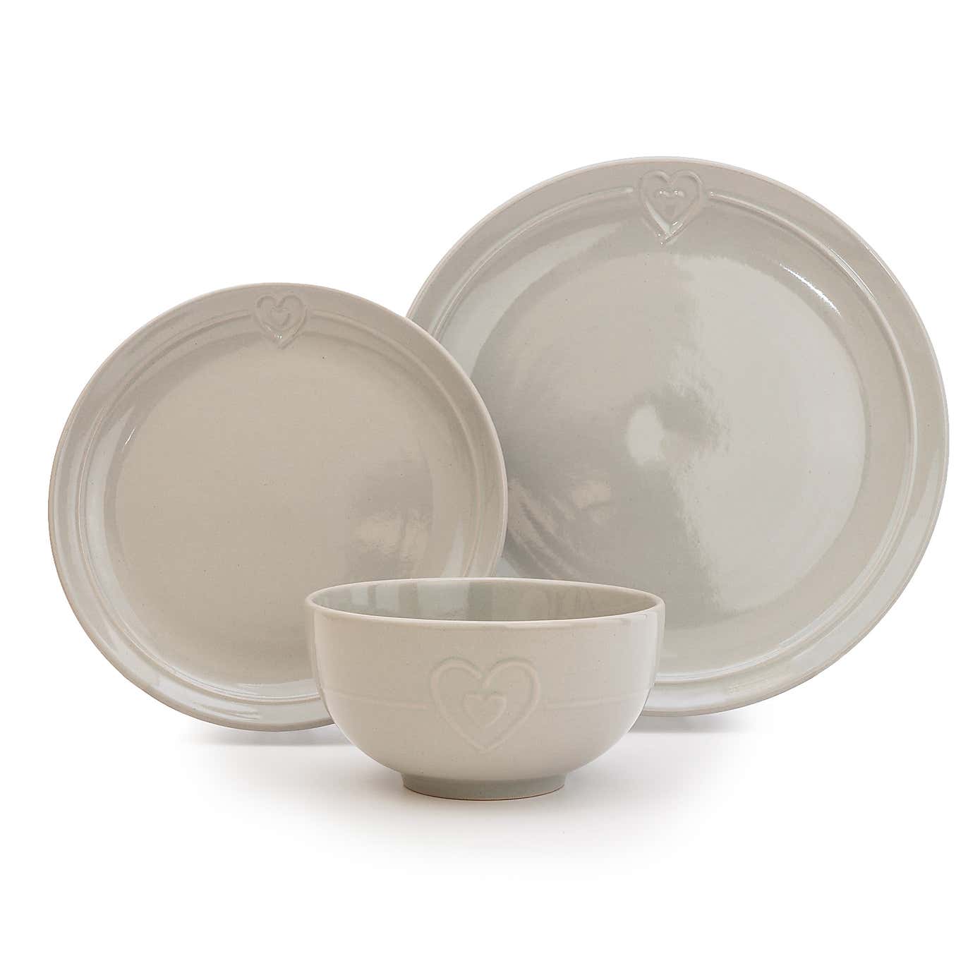 Hearts Grey 12 Piece Dinner Set