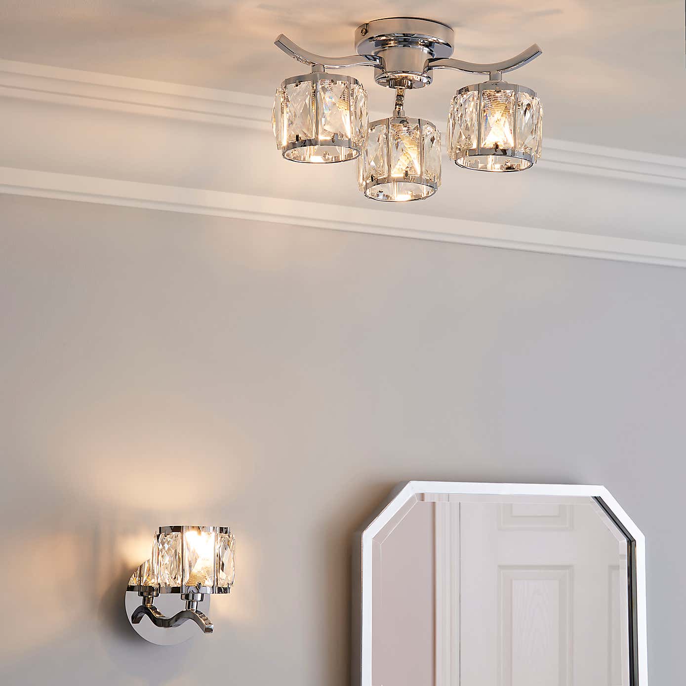 Kleio 3 Light Glass Chrome Semi-Flush Ceiling Fitting