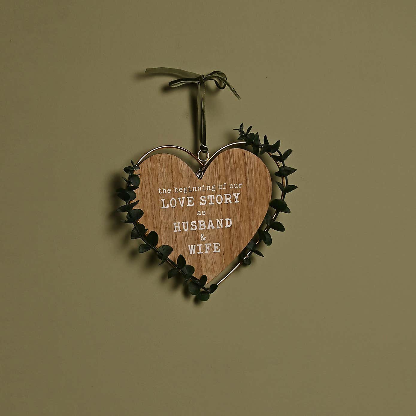 Love Story Husband & Wife Heart Plaque with Leaves