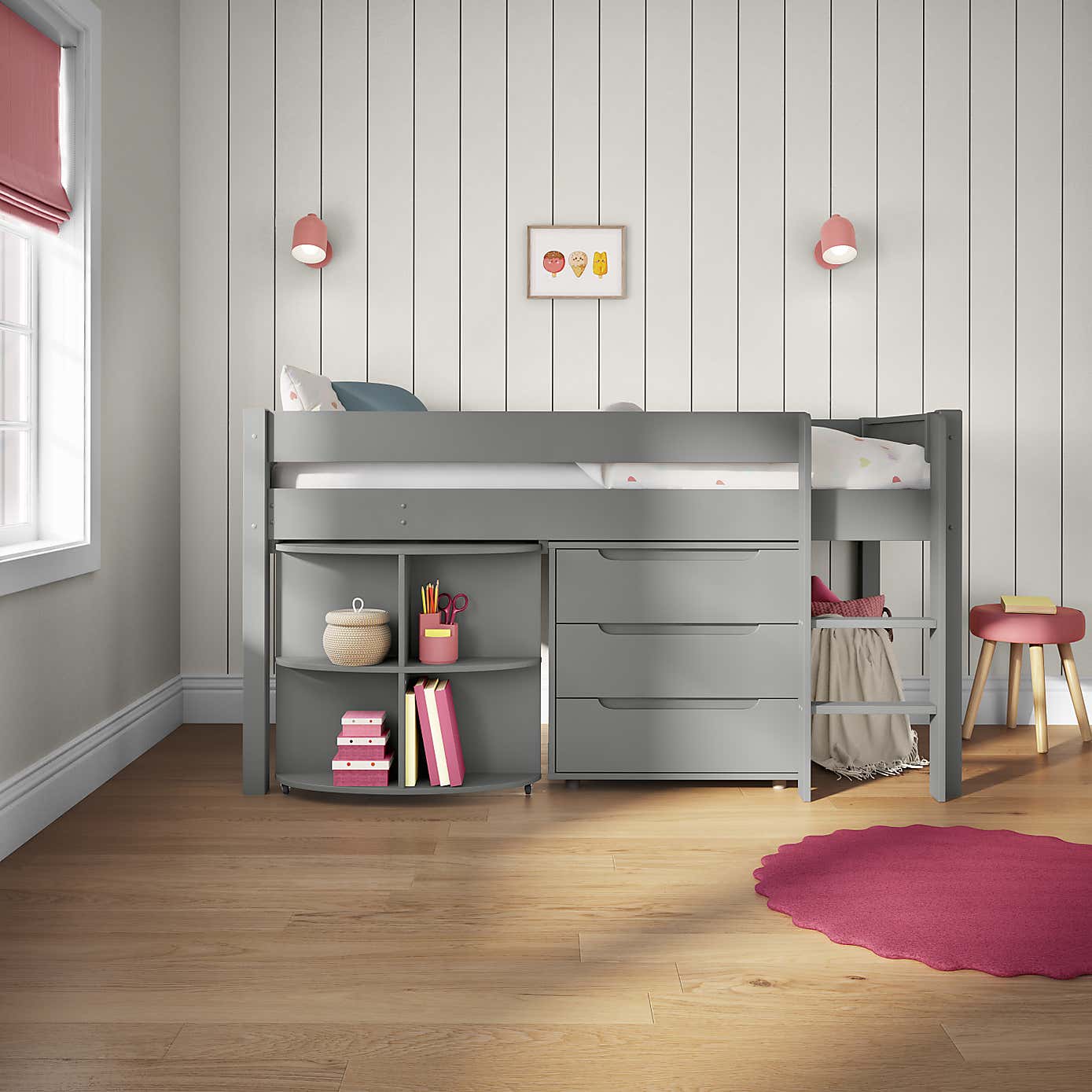 Stompa Classic Midsleeper With Pull Out Desk And 3 Drawer Chest