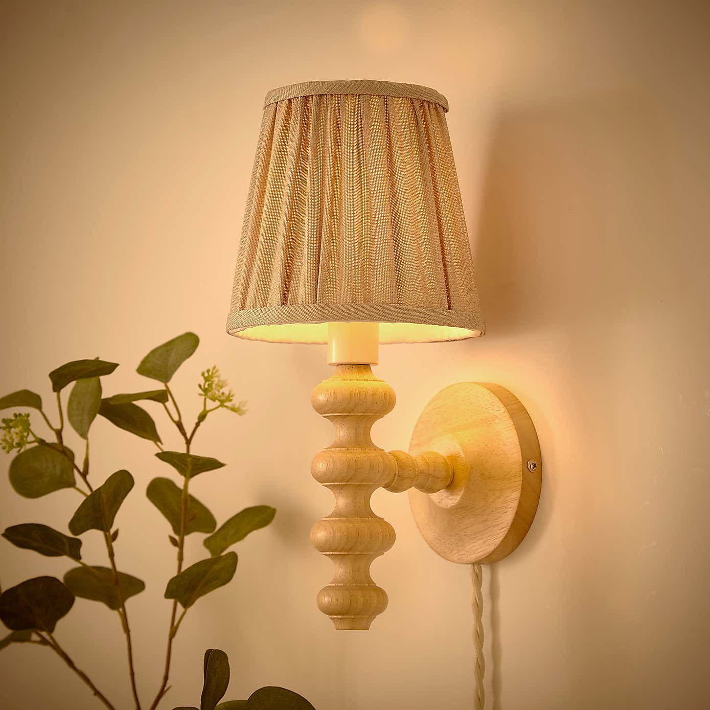 Bobby Pleated Plug In Wall Light
