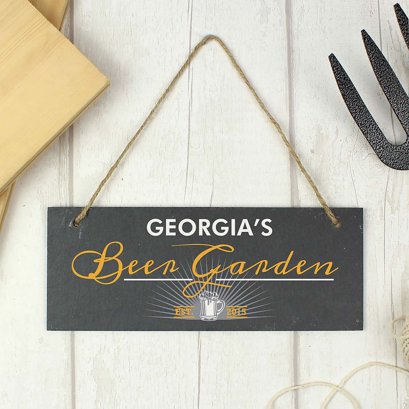 Personalised Beer Garden Printed Hanging Slate Plaque