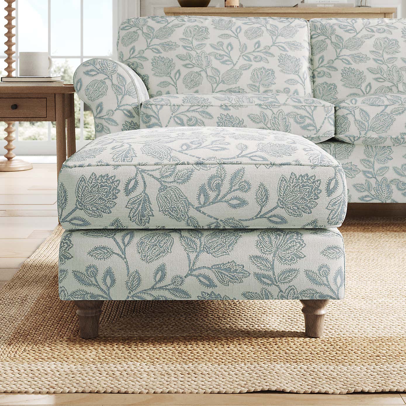 Flori Footstool, Floral Print Fabric