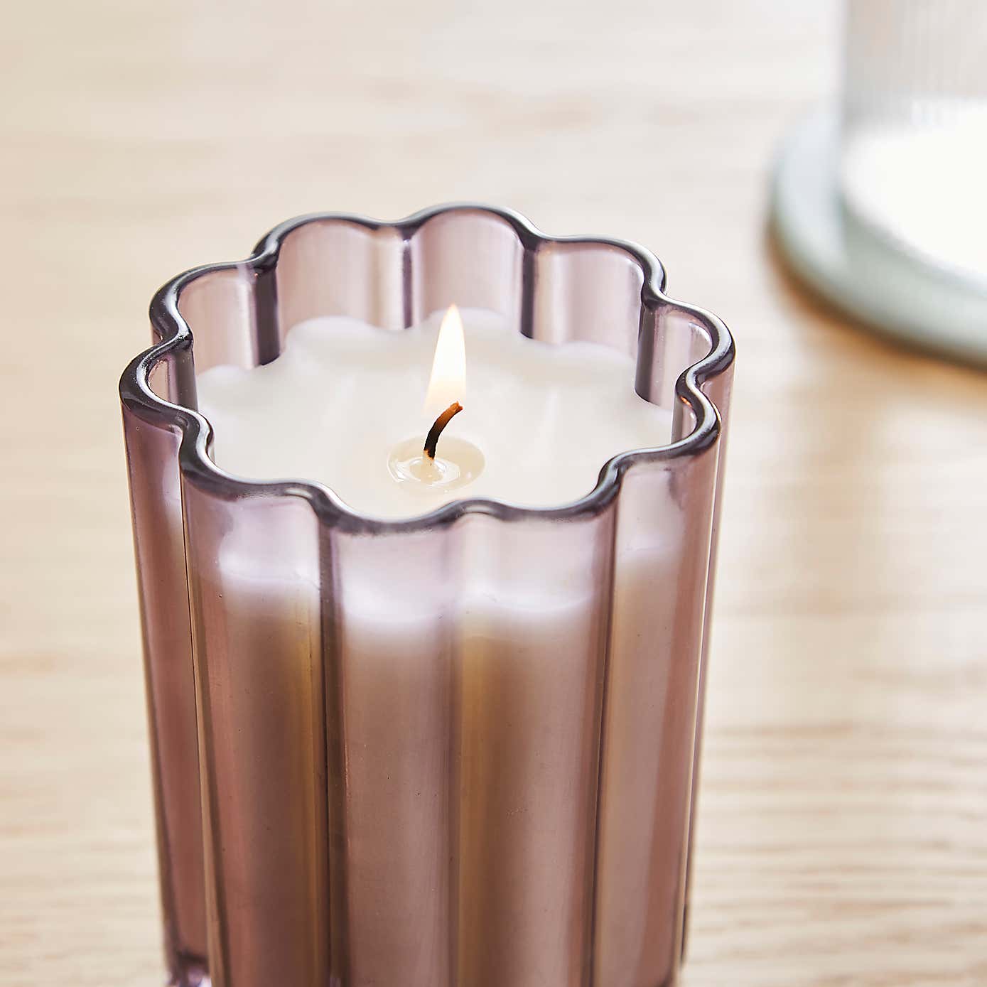 Jasmine & Vanilla Scalloped Lilac Glass Candle