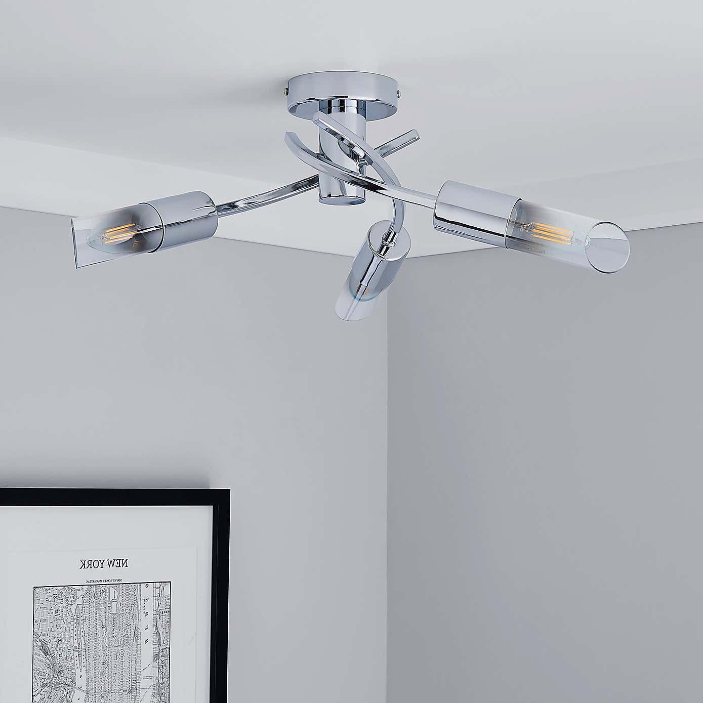 Corvus 3 Light Chrome Semi-Flush Ceiling Fitting