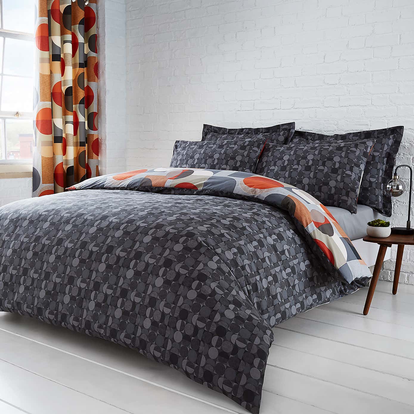 Elements Oscar Reversible Orange Duvet Cover and Pillowcase Set