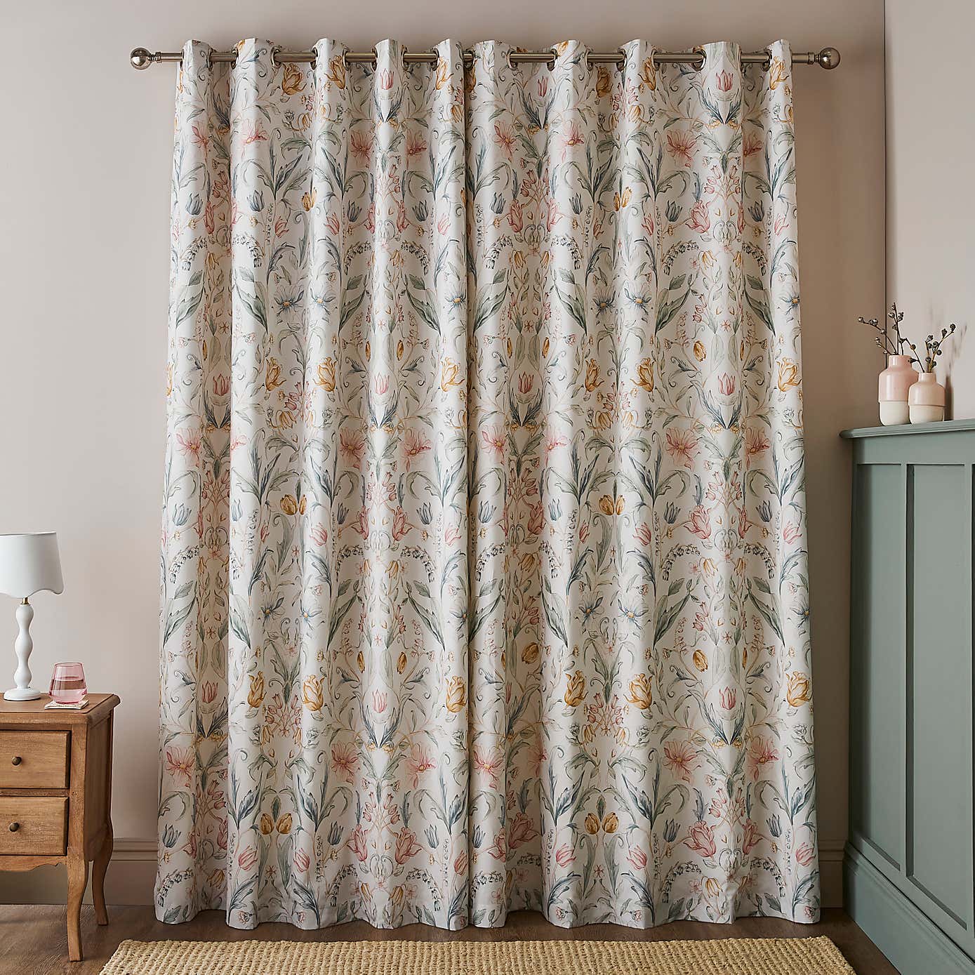 Imi Tulip Floral Cotton Blackout Eyelet Curtains