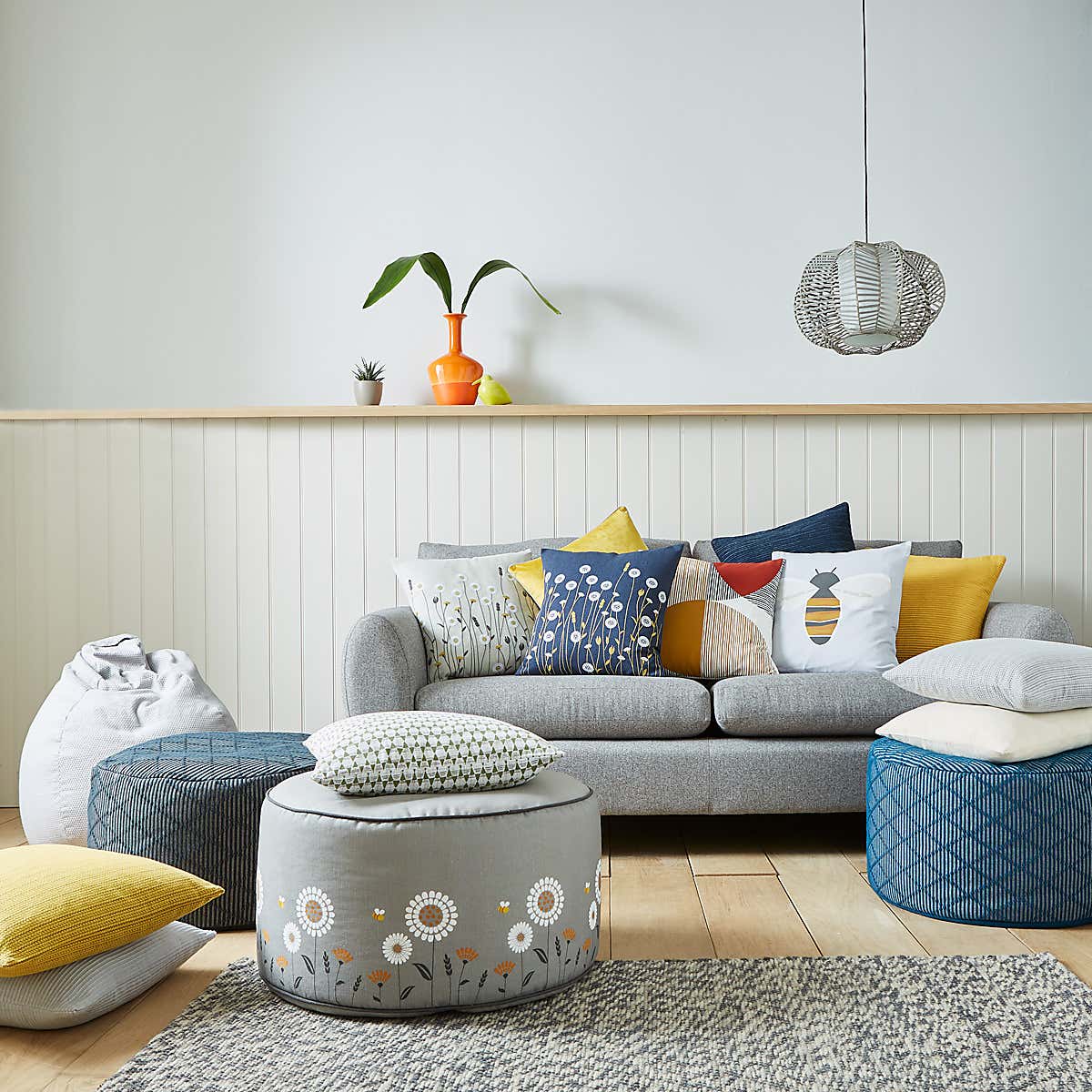 Scandi Print Grey Pouffe