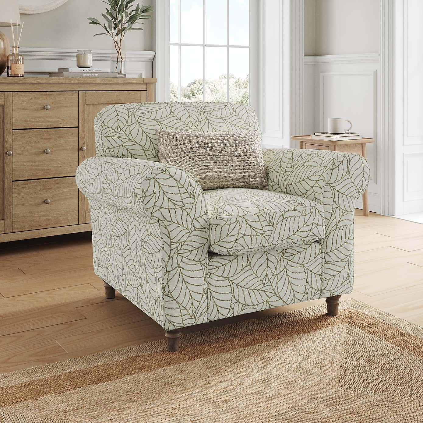 Flori Armchair, Leaf Print Fabric