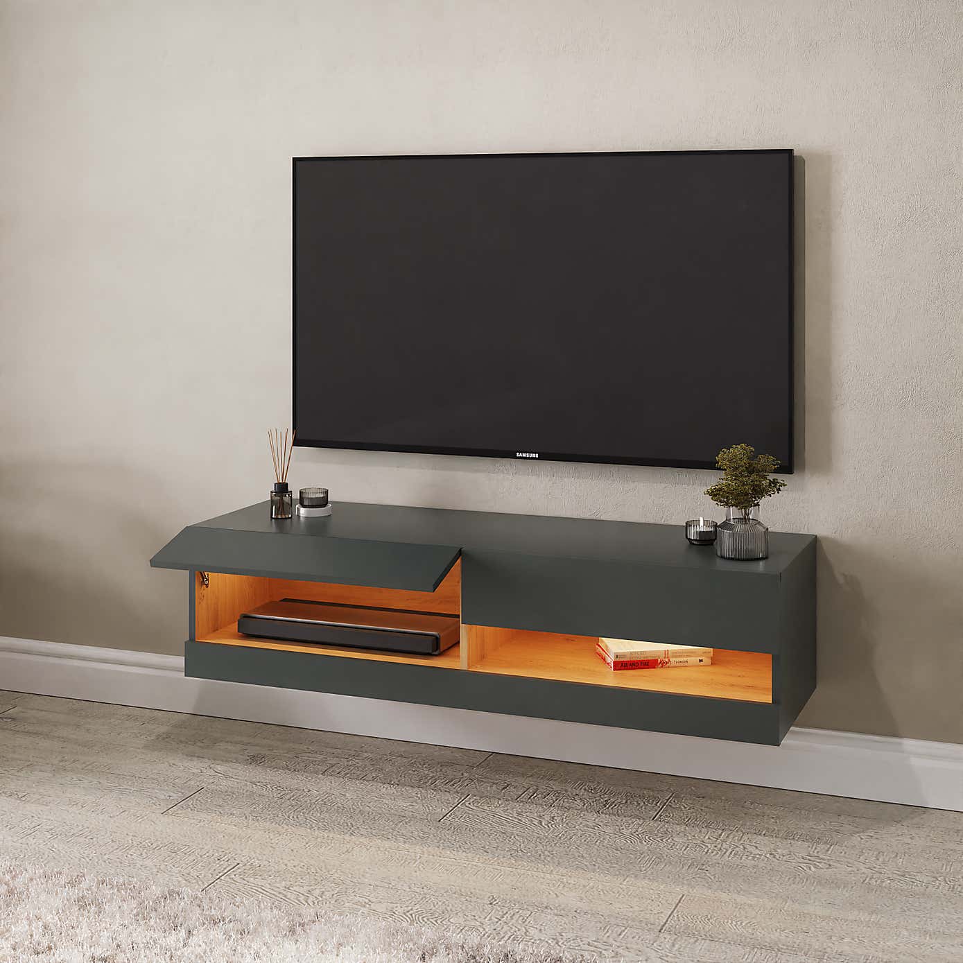 Delta 120cm Wall TV Unit with LEDs for TVs up to 55"