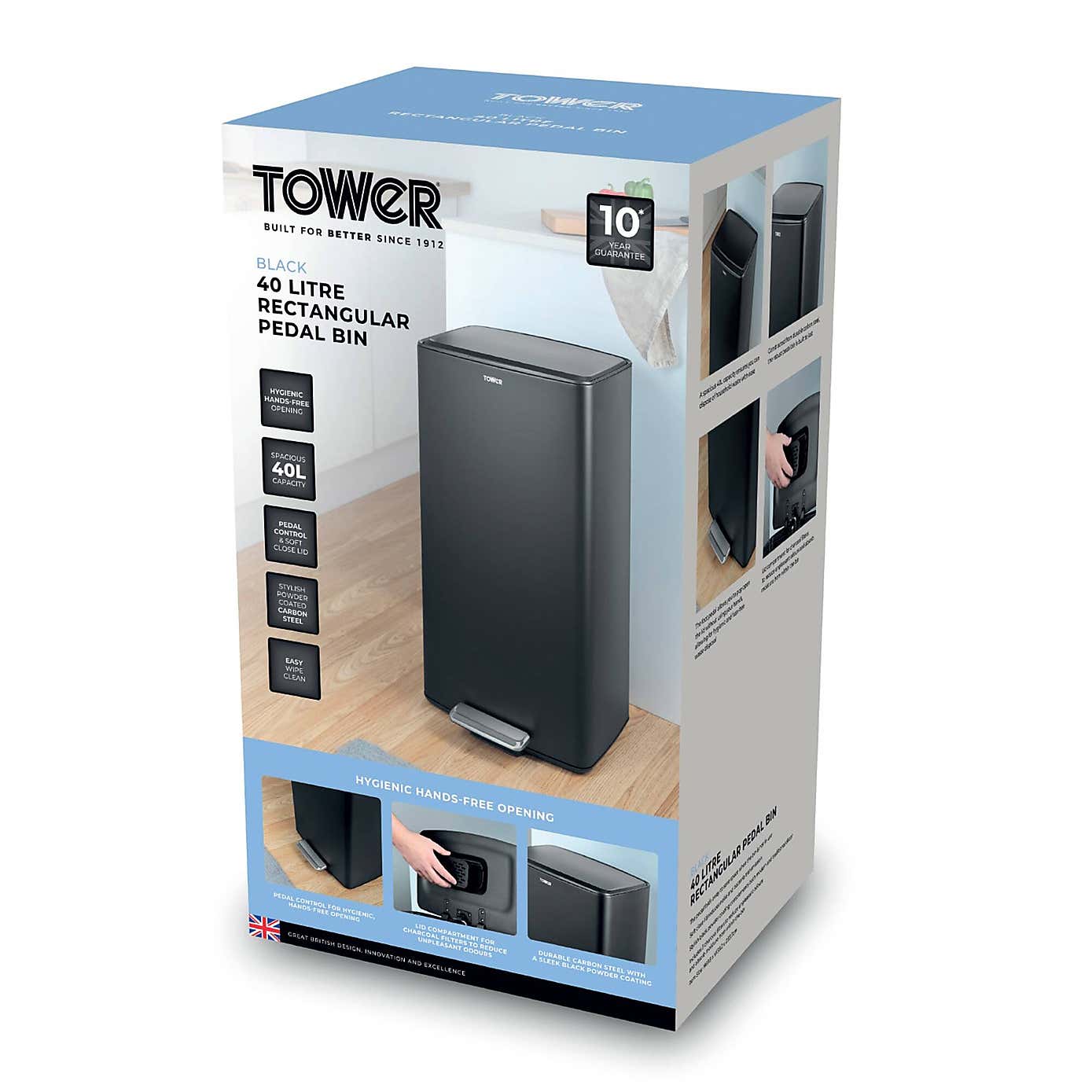 Tower 40L Rectangular Pedal Bin