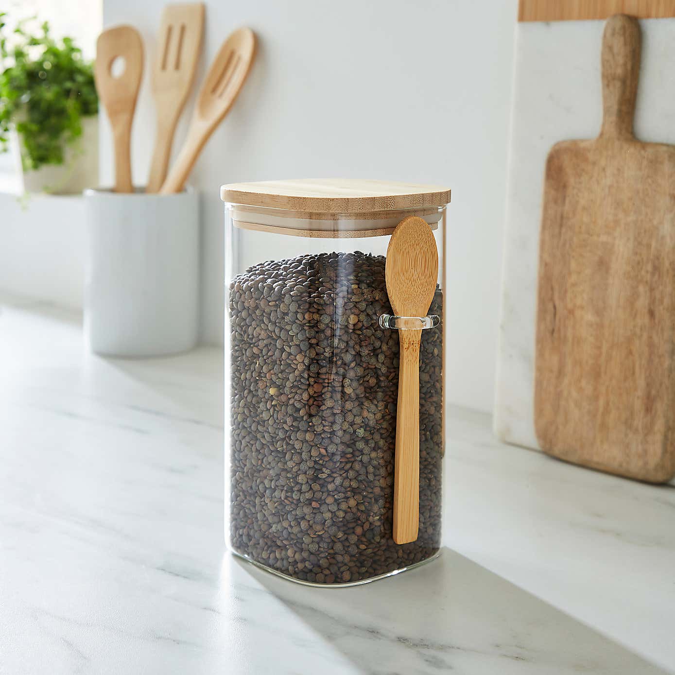 Glass Square Jar with Spoon