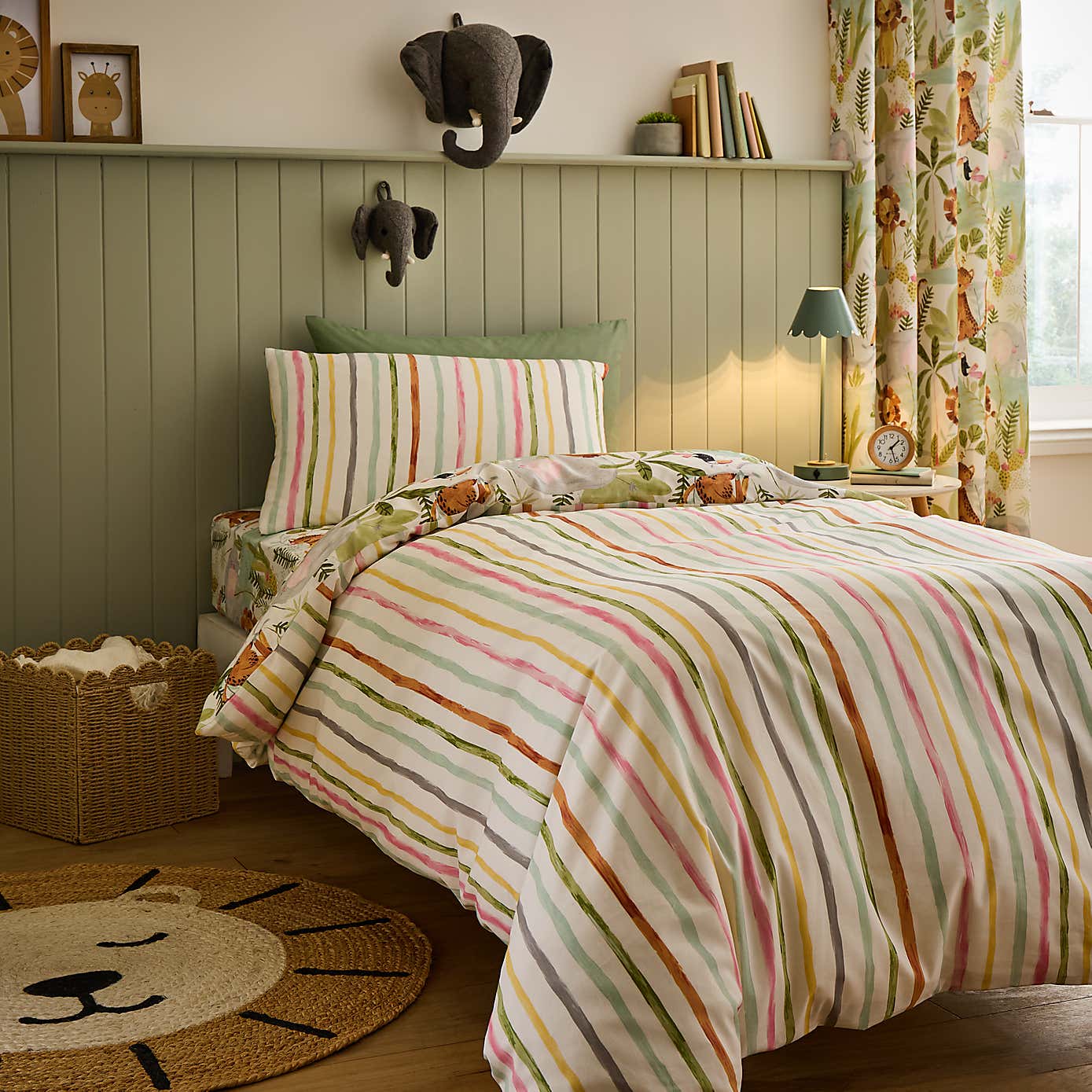 Jungle Friends 100% Cotton Reversible Duvet Cover and Pillowcase Set