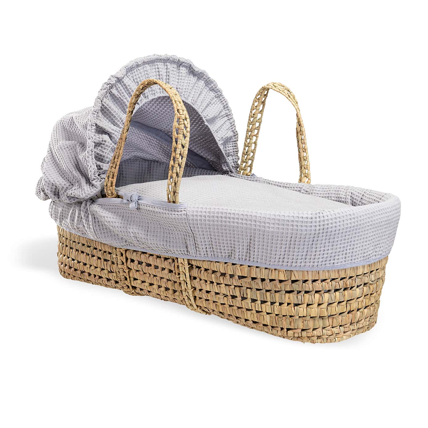 Clair de Lune Waffle Palm Moses Basket with Natural Folding Stand