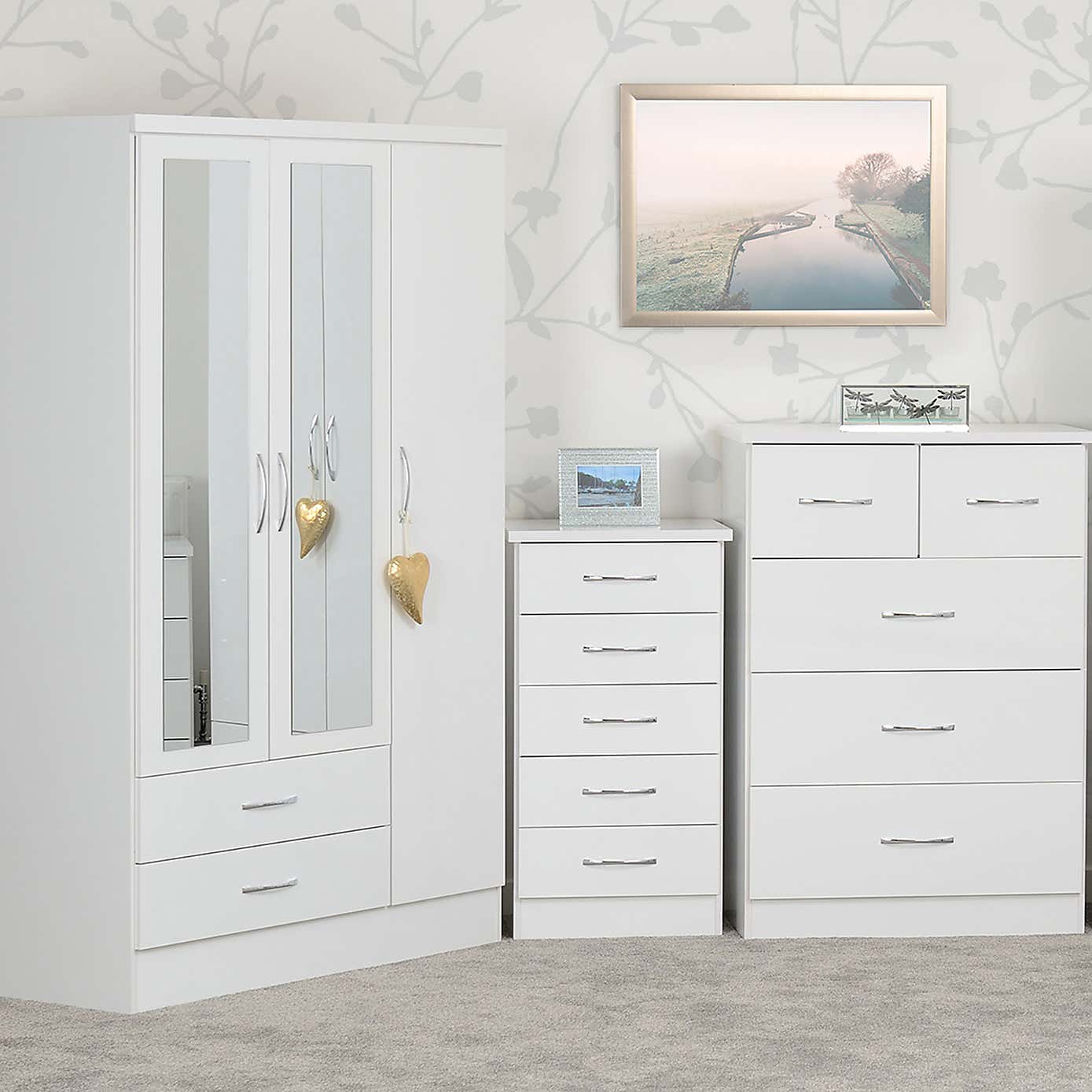 Nevada White Triple Drawer Wardrobe