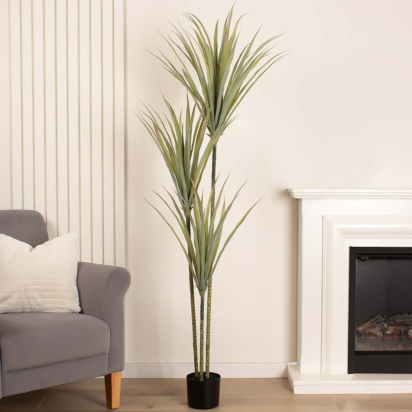 Artificial Yucca Tree in Black Plastic Plant Pot