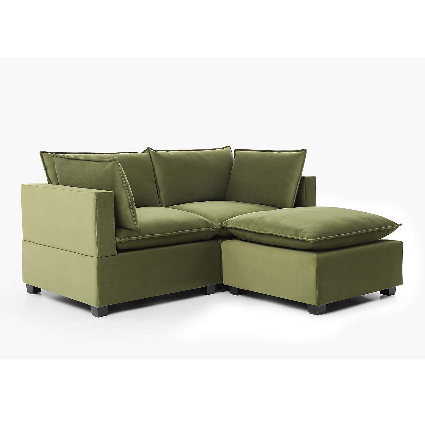Moda 2 Seater Modular Sofa with Chaise, Olive Velvet