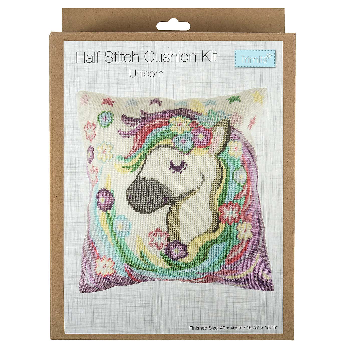 Half Cross Stitch Kit Cushion Unicorn