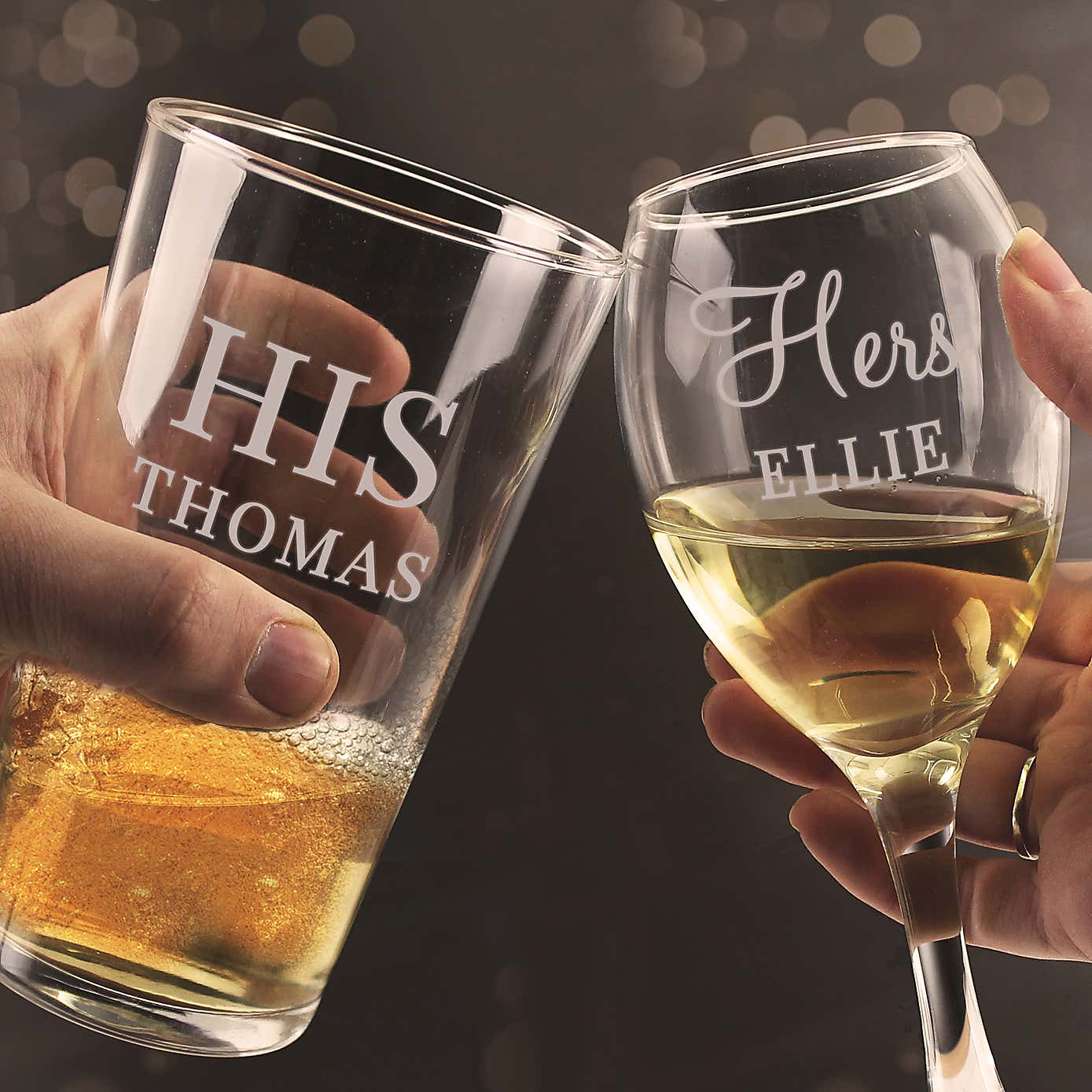 Personalised His & Her Pint and Wine Glass Set