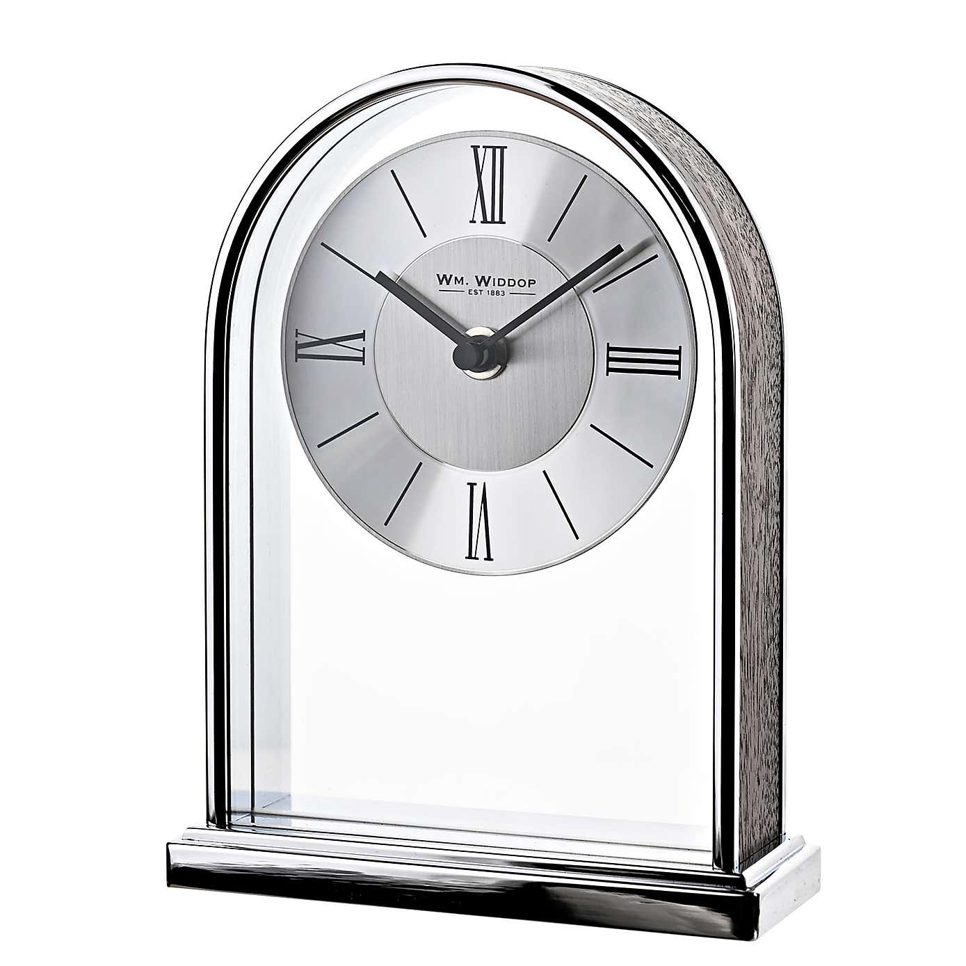 Widdop Chrome & Wood Veneer Mantel Clock