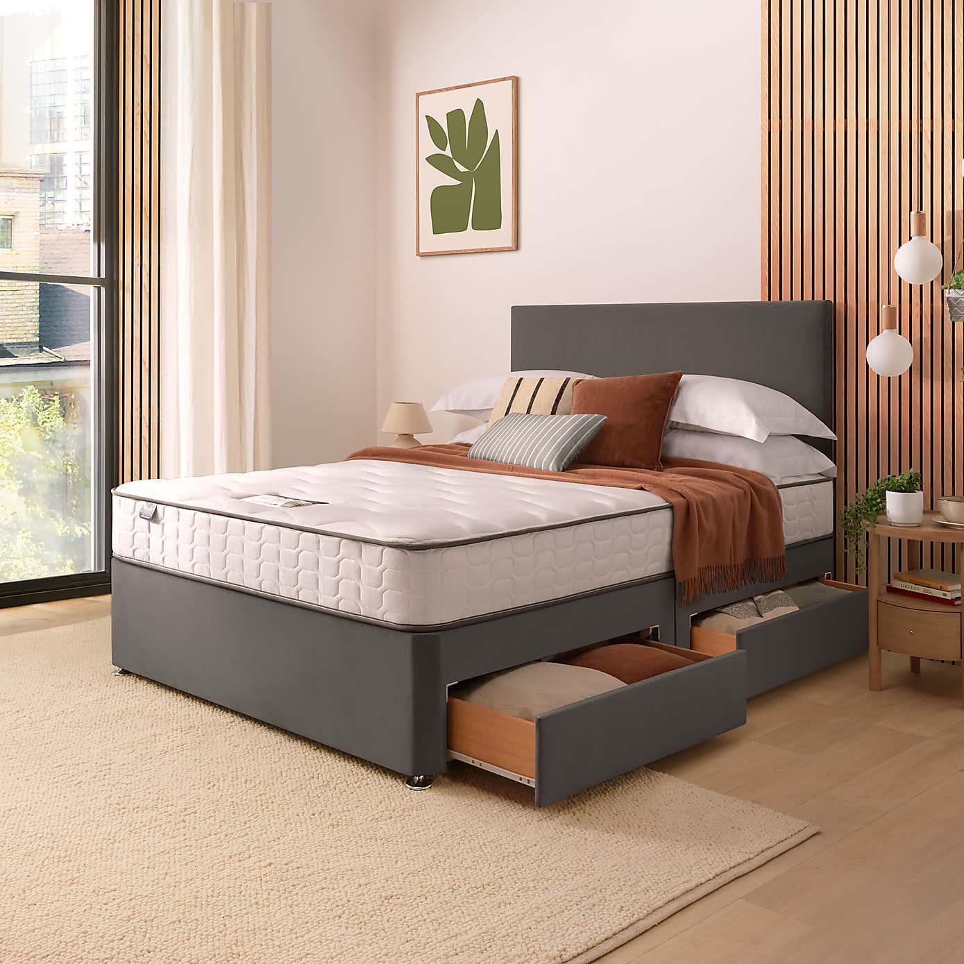 Silentnight 2 Drawer Divan Bed With Velvet Paris Headboard