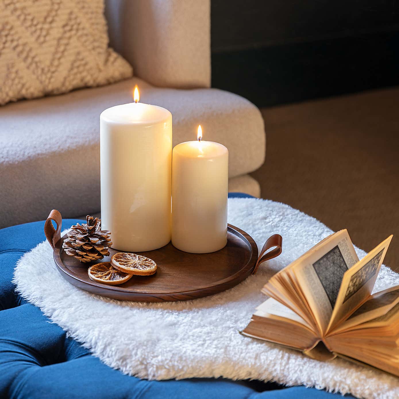 Harvey Walnut Wooden Round Candle Tray