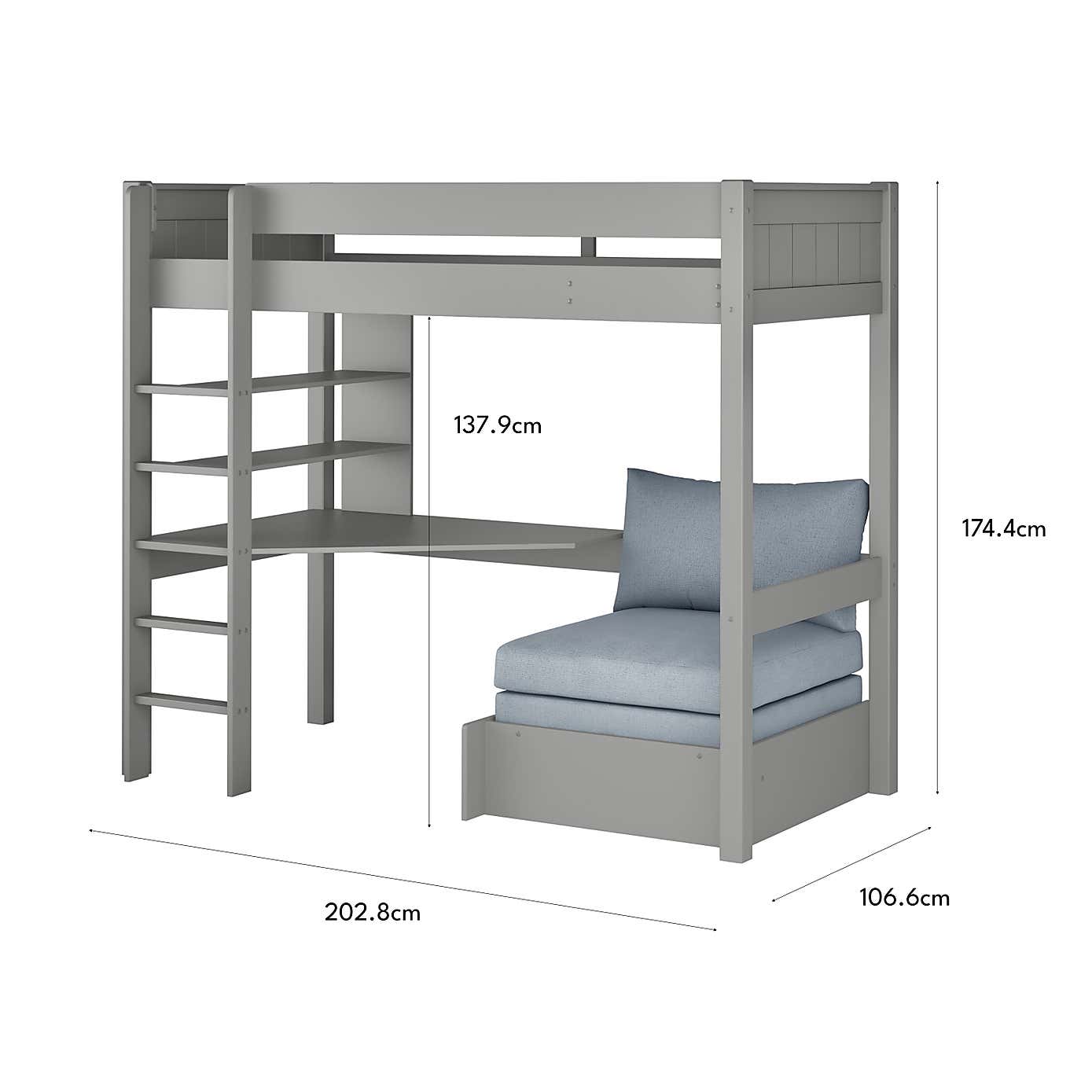 Stompa Classic Highsleeper with Desk And Chair Bed