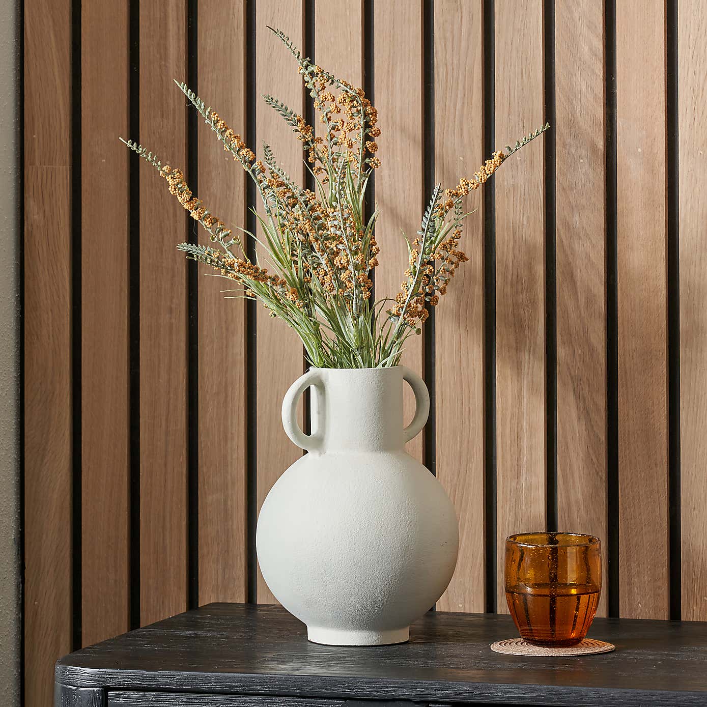 Matt Metal Handled Vase