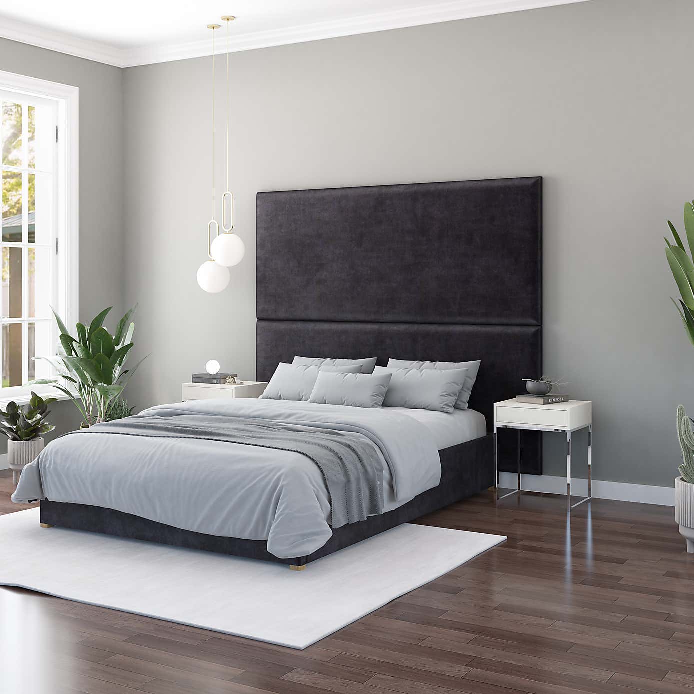 Hanging Wall Panel Dual Mount Plush Velvet Headboard