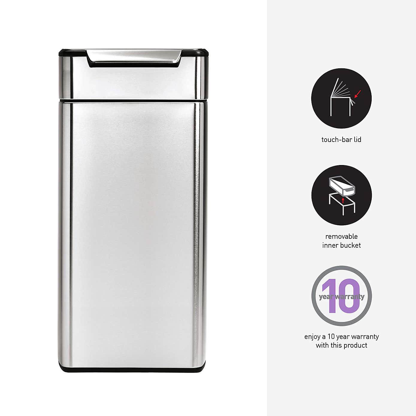 simplehuman Fingerprint Proof 30 Litre Touch Bar Bin