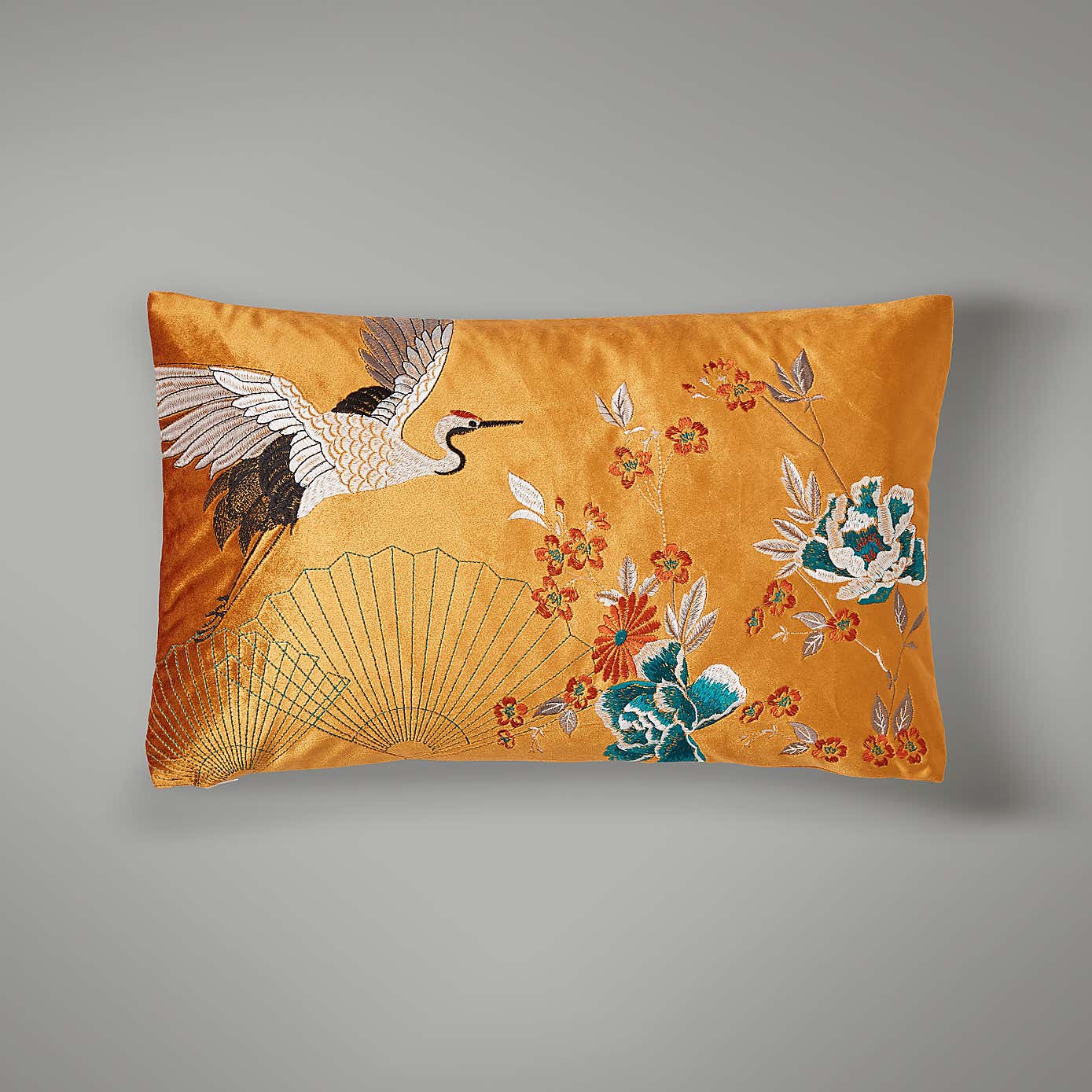 Embroidered Crane Cushion Cover