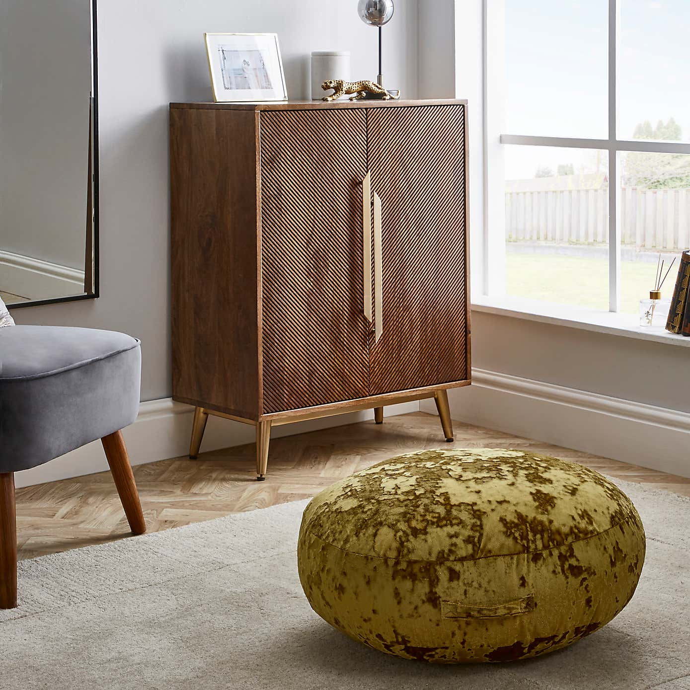 Crushed Velvet Ochre Floor Cushion