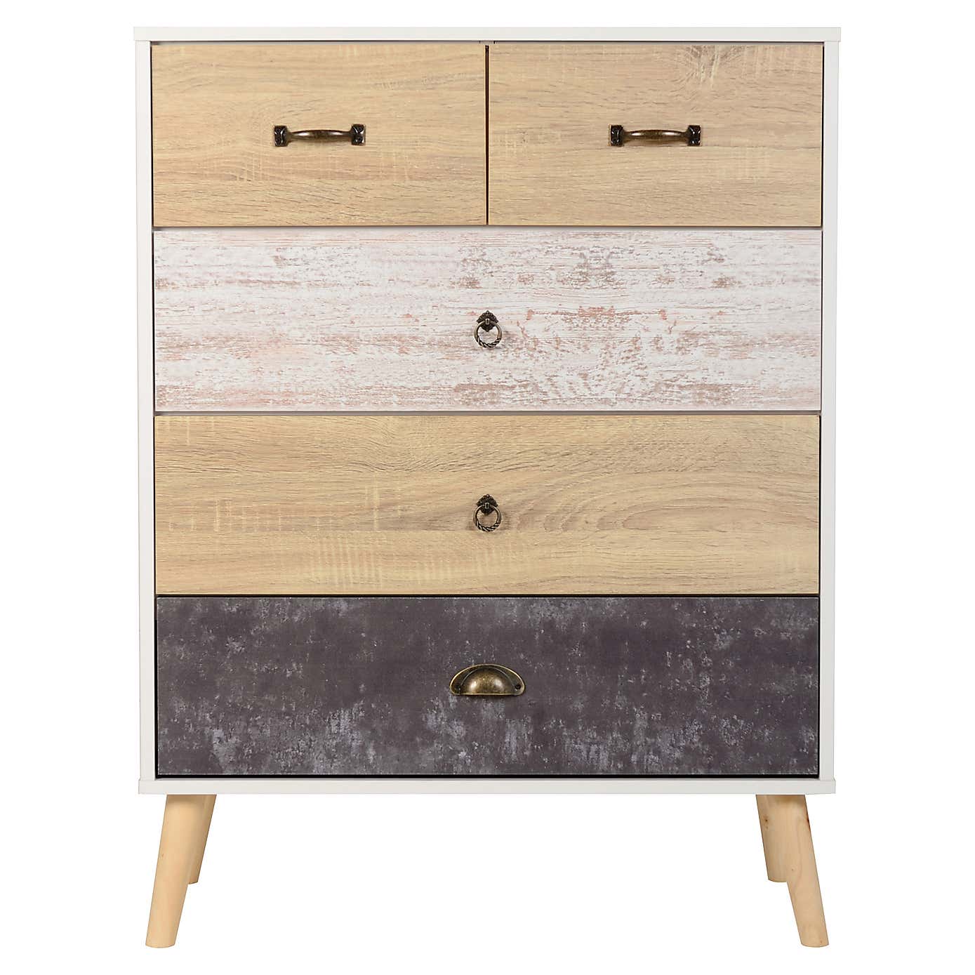 Nordic 5 Drawer Chest, White & Pine
